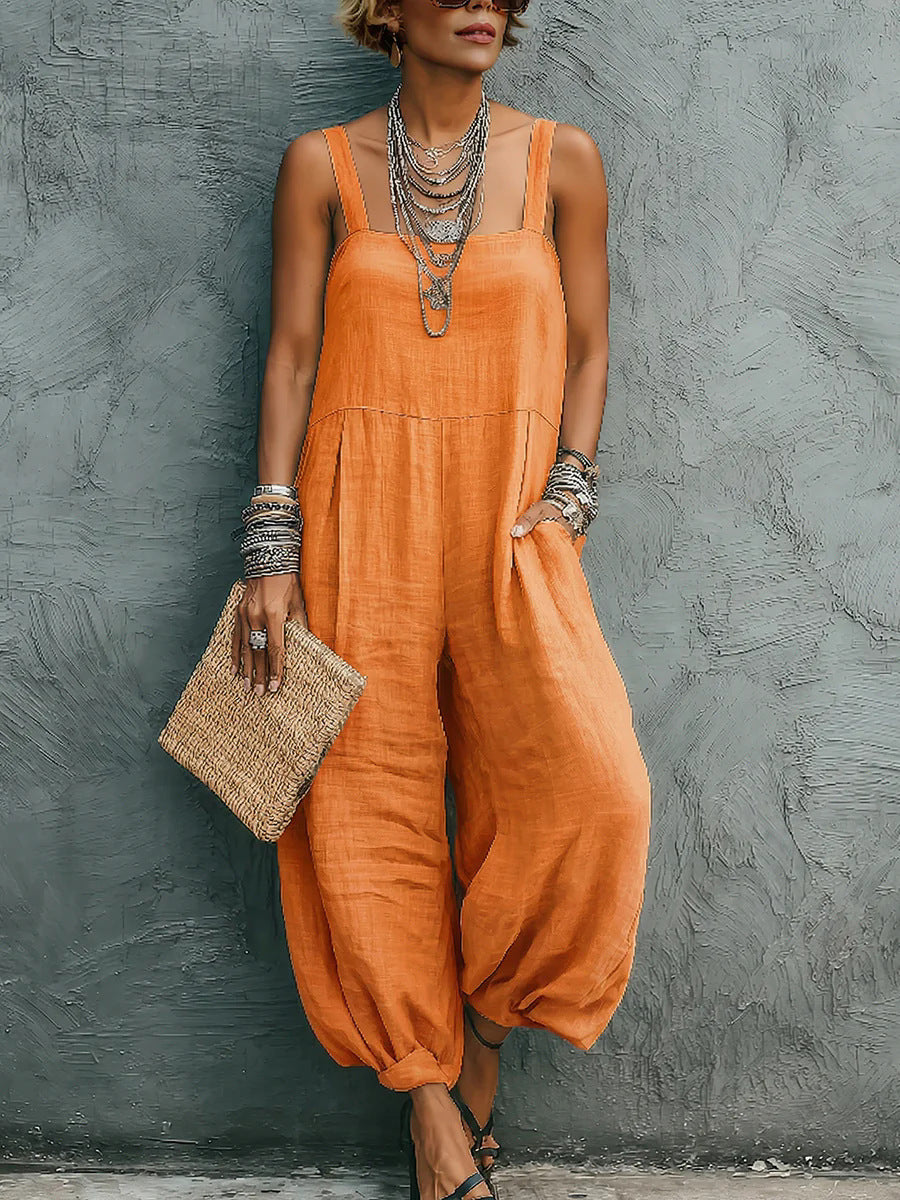 Loose-fit Strap Jumpsuit for Women - Casual Wide-leg Pants