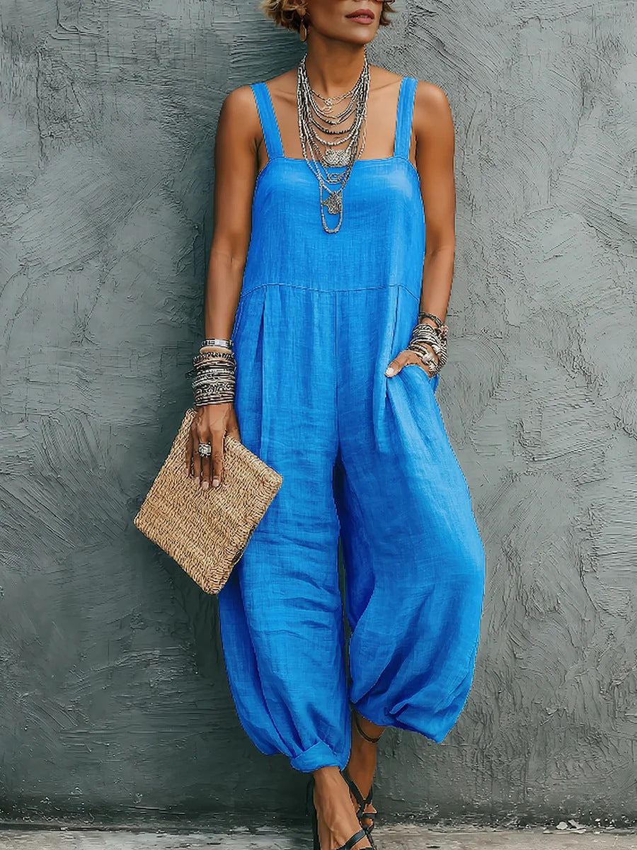 Loose-fit Strap Jumpsuit for Women - Casual Wide-leg Pants