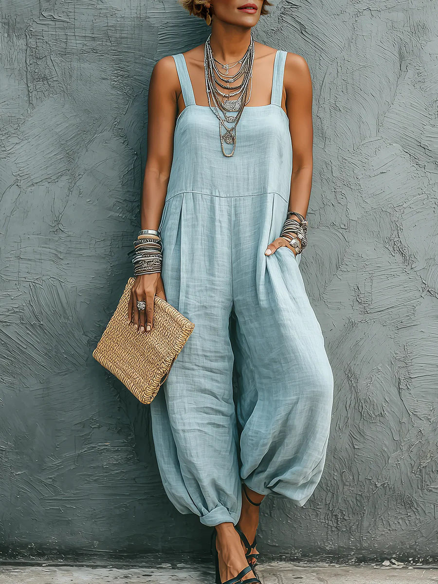 Loose-fit Strap Jumpsuit for Women - Casual Wide-leg Pants