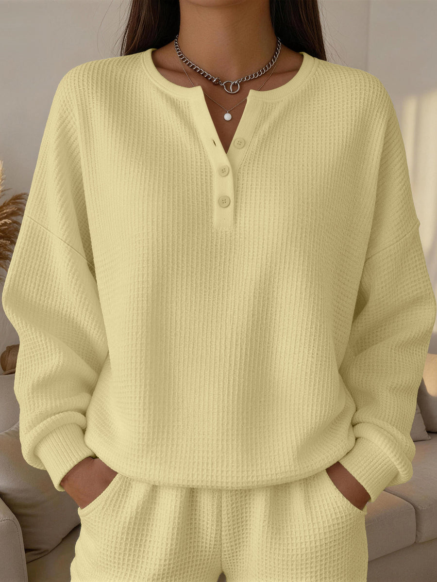Fashionable Women's Waffle-Knit Solid-Color Pullover Top