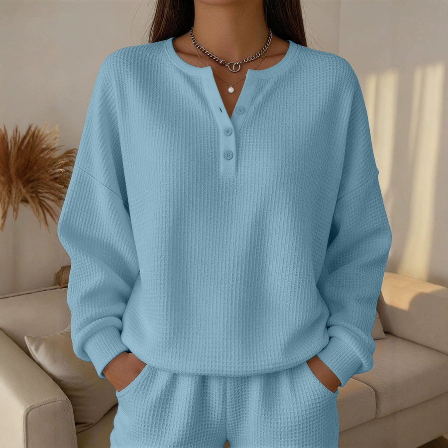 Fashionable Women's Waffle-Knit Solid-Color Pullover Top