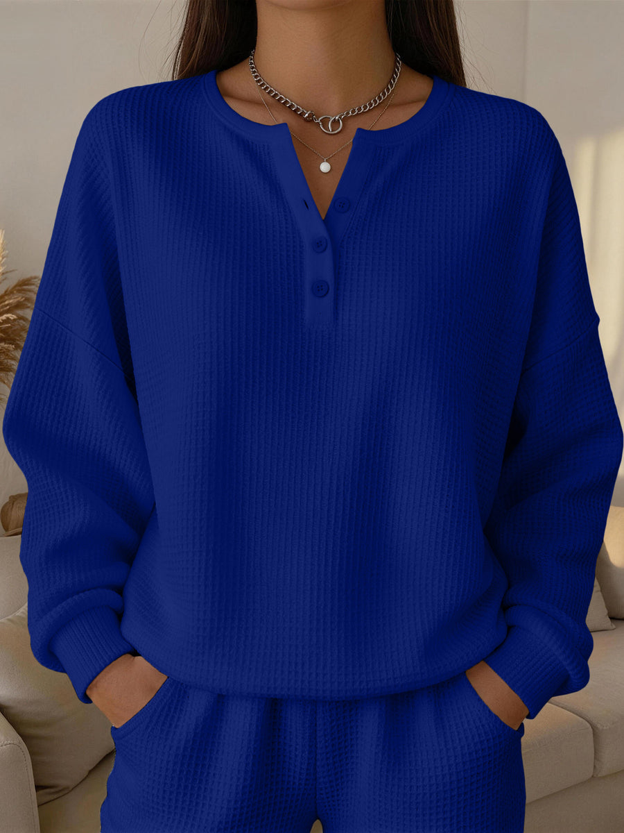 Fashionable Women's Waffle-Knit Solid-Color Pullover Top