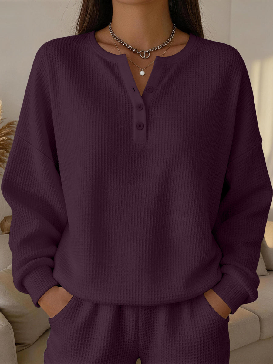 Fashionable Women's Waffle-Knit Solid-Color Pullover Top