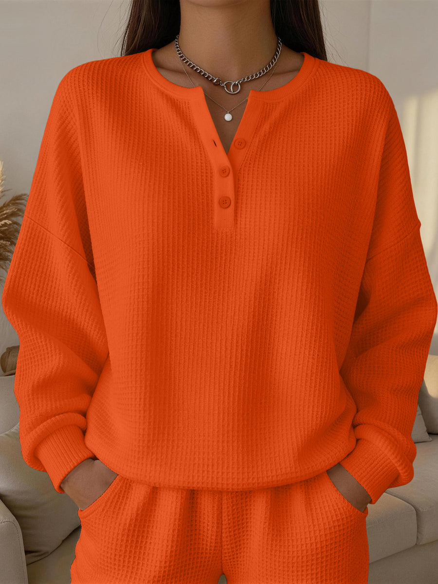 Fashionable Women's Waffle-Knit Solid-Color Pullover Top