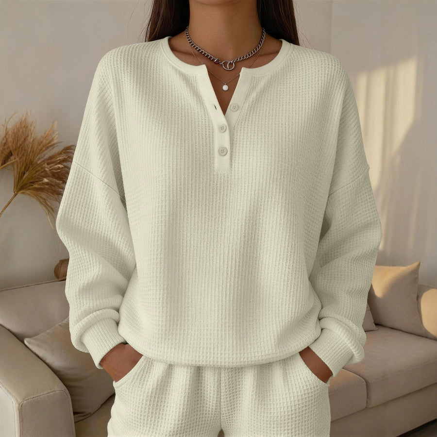 Fashionable Women's Waffle-Knit Solid-Color Pullover Top