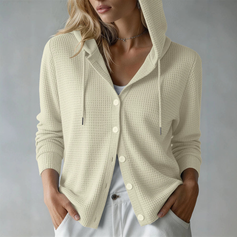Womens Hooded Long-sleeve Button-up Cardigan for Comfort