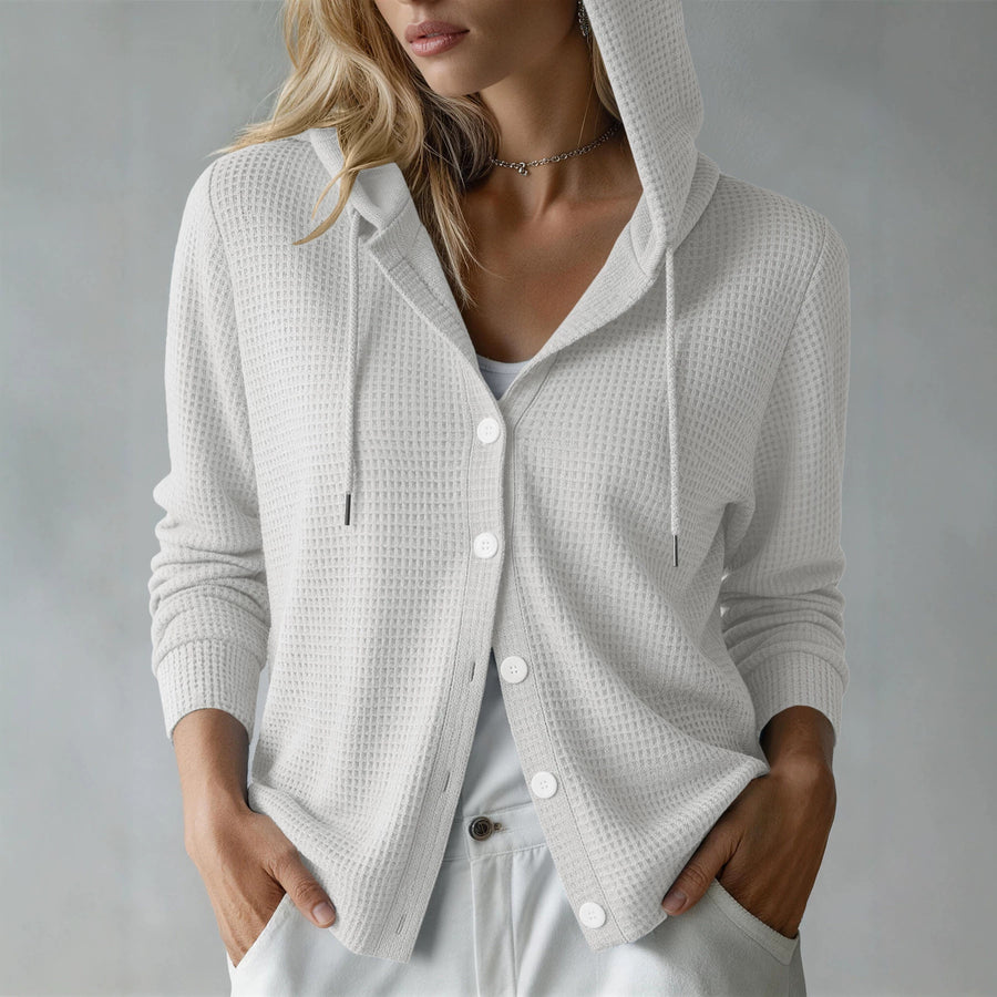 Womens Hooded Long-sleeve Button-up Cardigan for Comfort