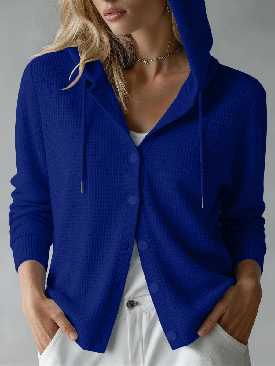 Womens Hooded Long-sleeve Button-up Cardigan for Comfort