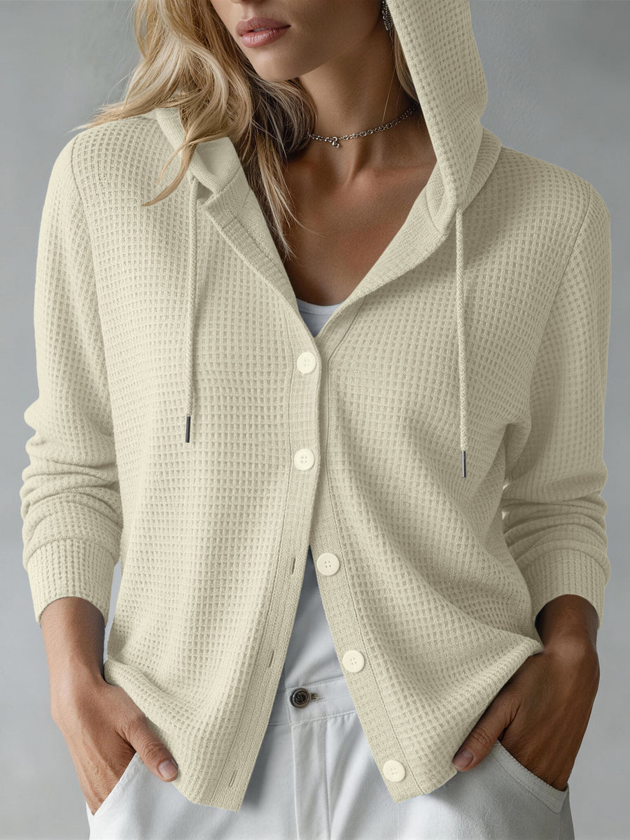 Womens Hooded Long-sleeve Button-up Cardigan for Comfort