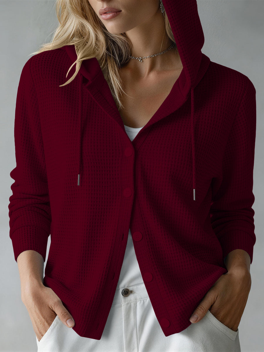 Womens Hooded Long-sleeve Button-up Cardigan for Comfort