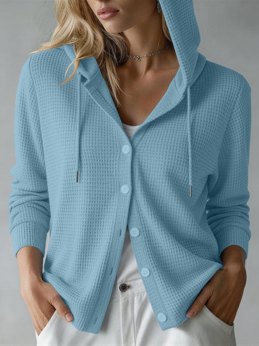 Womens Hooded Long-sleeve Button-up Cardigan for Comfort