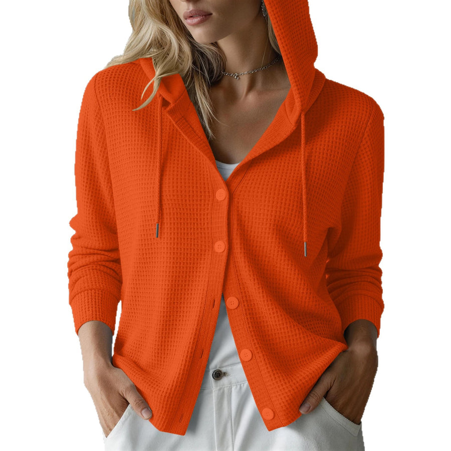 Womens Hooded Long-sleeve Button-up Cardigan for Comfort