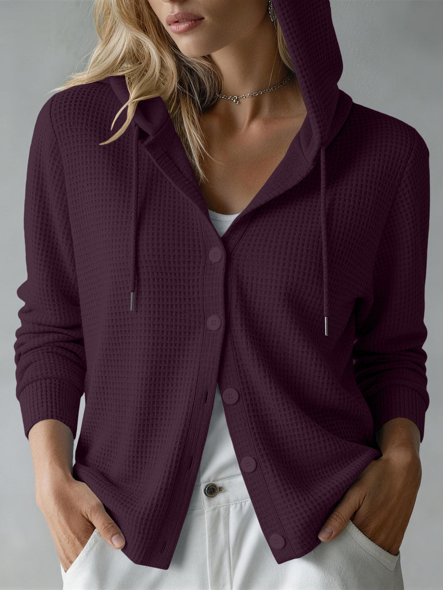 Womens Hooded Long-sleeve Button-up Cardigan for Comfort