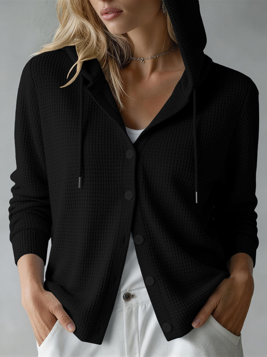 Womens Hooded Long-sleeve Button-up Cardigan for Comfort