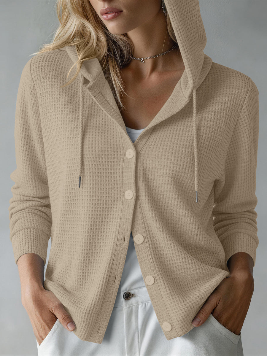 Womens Hooded Long-sleeve Button-up Cardigan for Comfort