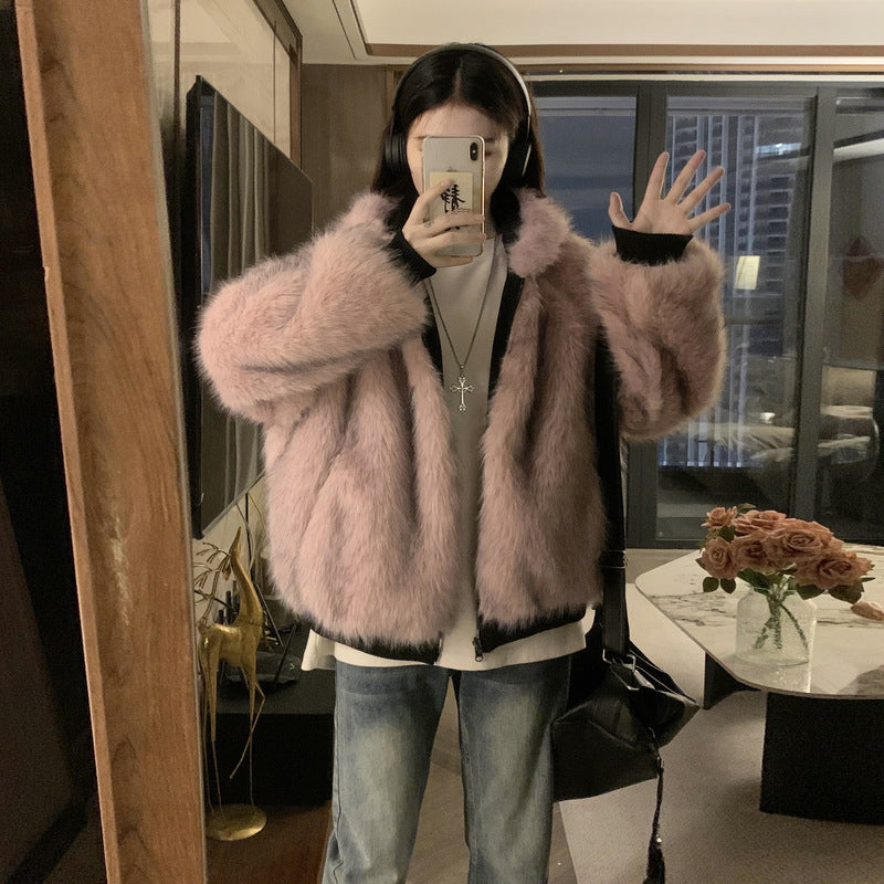 American-style Retro Shearling-lined Hooded Utility Short Jacket