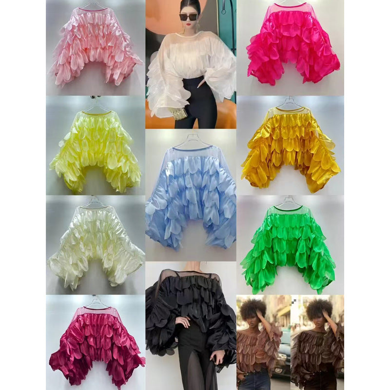 Chic Batwing-sleeve Blouse with Ruffled Trim