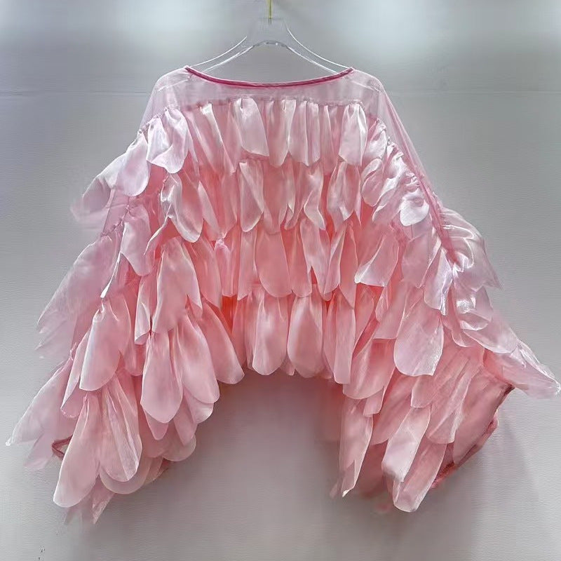 Chic Batwing-sleeve Blouse with Ruffled Trim