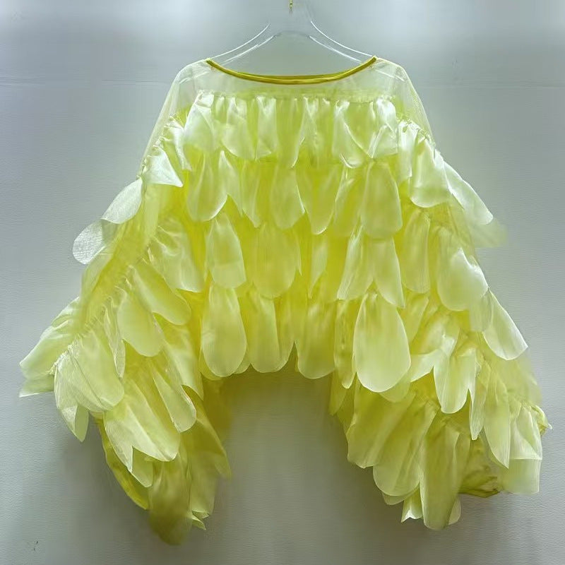 Chic Batwing-sleeve Blouse with Ruffled Trim