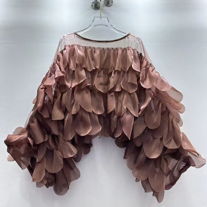 Chic Batwing-sleeve Blouse with Ruffled Trim