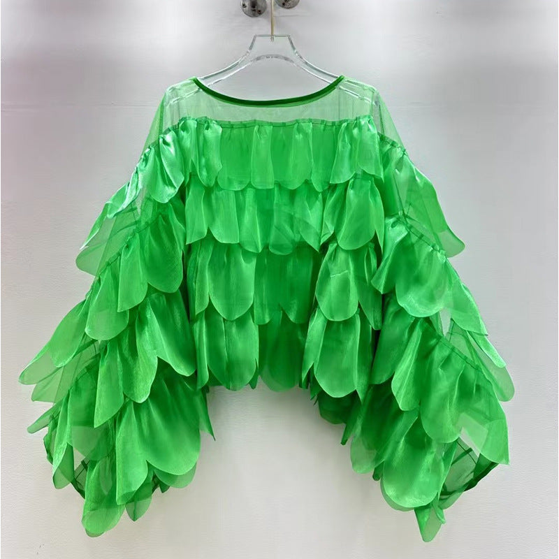 Chic Batwing-sleeve Blouse with Ruffled Trim