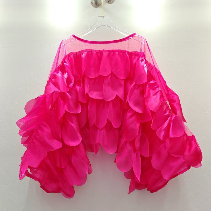 Chic Batwing-sleeve Blouse with Ruffled Trim
