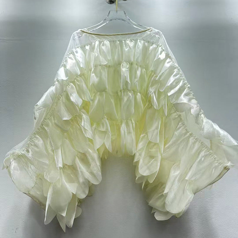 Chic Batwing-sleeve Blouse with Ruffled Trim