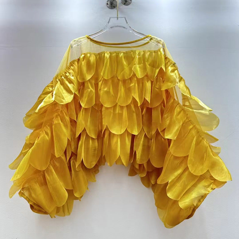 Chic Batwing-sleeve Blouse with Ruffled Trim