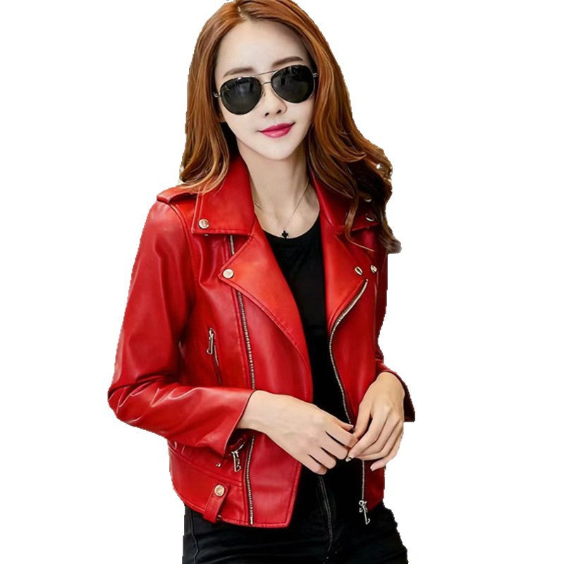 New womens slim it lapel leather jacket for stylish looks