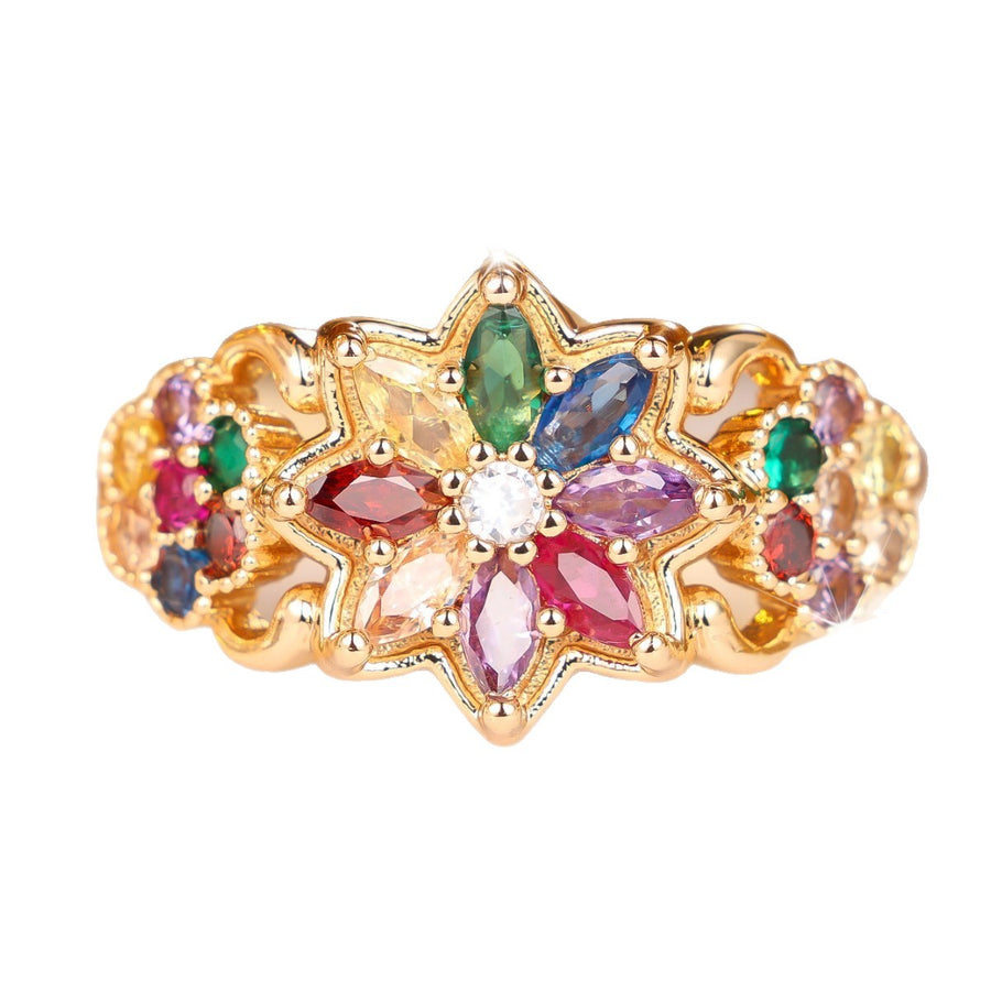 Three-Dimensional Floral Multicolor Statement Ring for Women