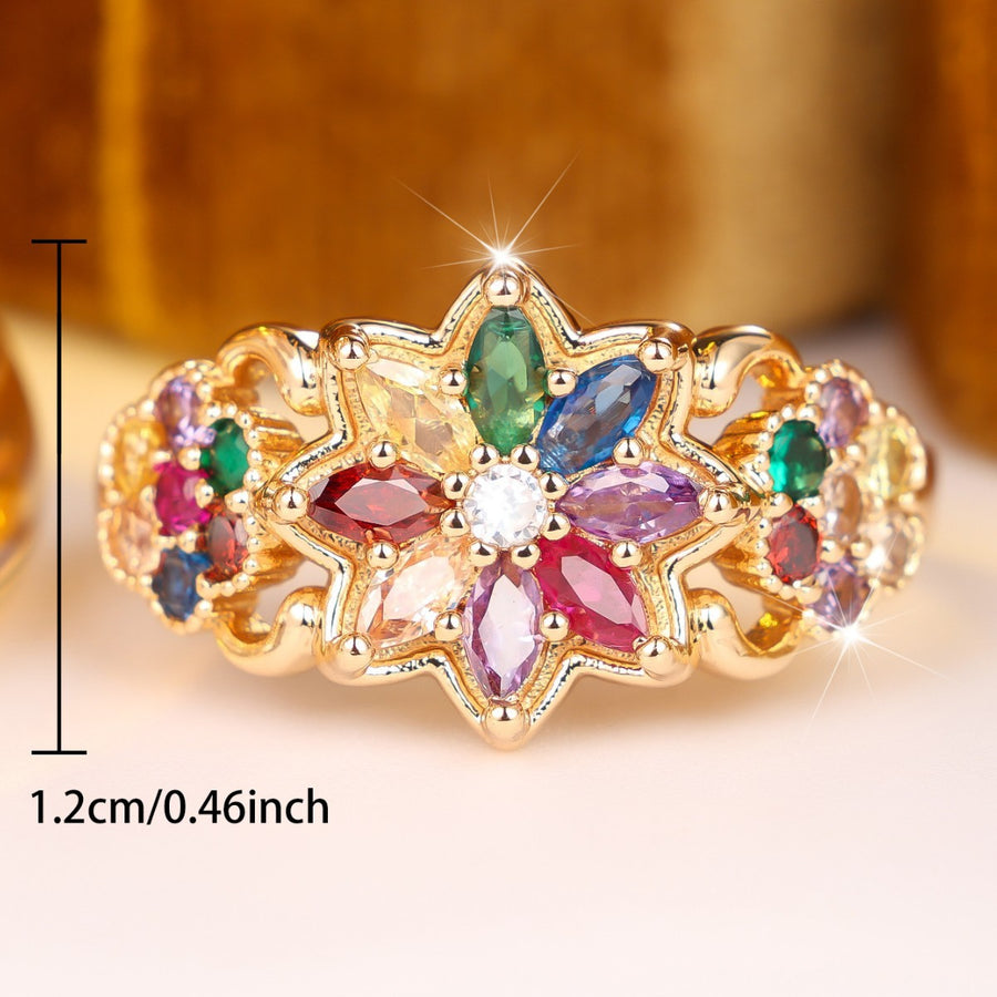Three-Dimensional Floral Multicolor Statement Ring for Women