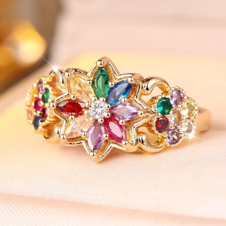 Three-Dimensional Floral Multicolor Statement Ring for Women
