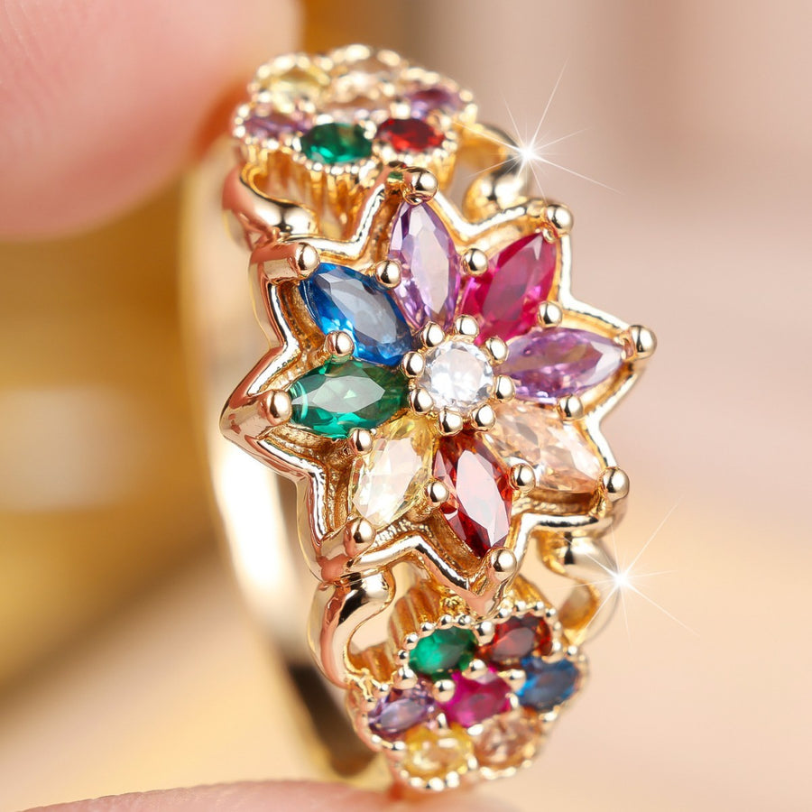 Three-Dimensional Floral Multicolor Statement Ring for Women
