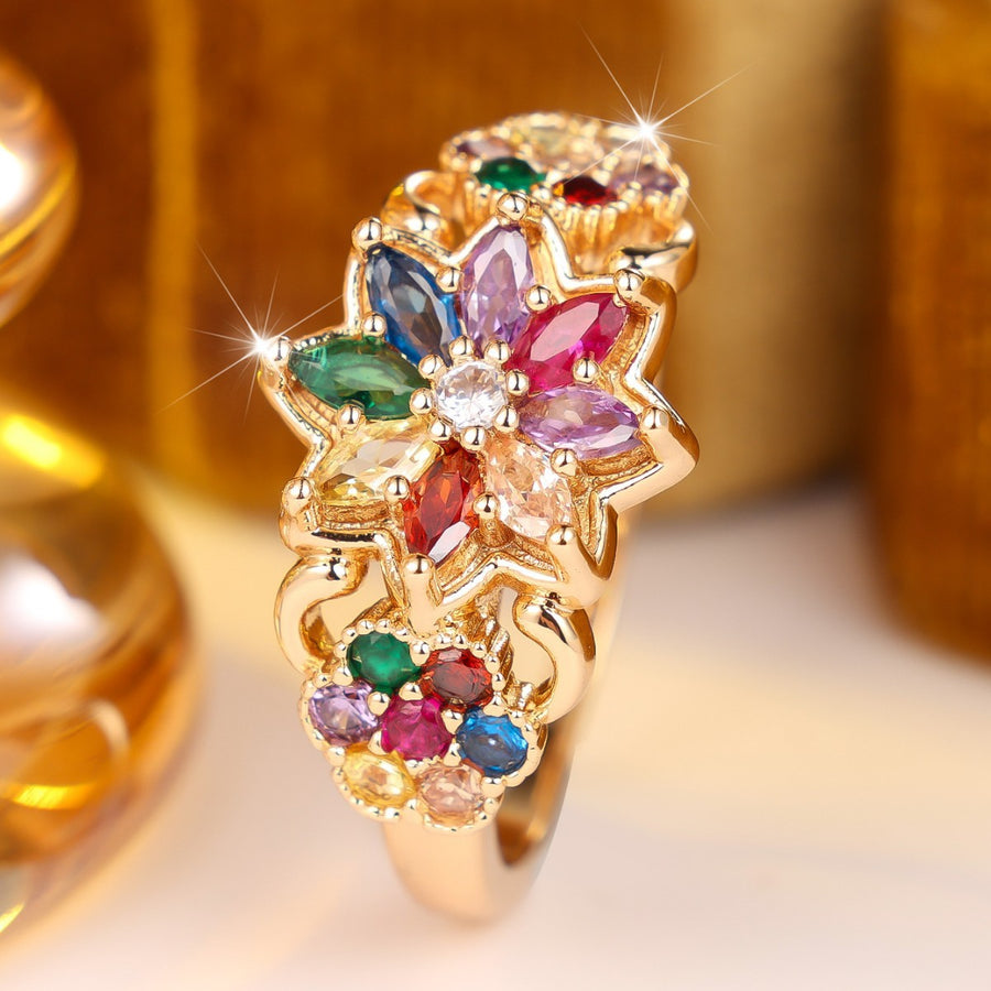 Three-Dimensional Floral Multicolor Statement Ring for Women