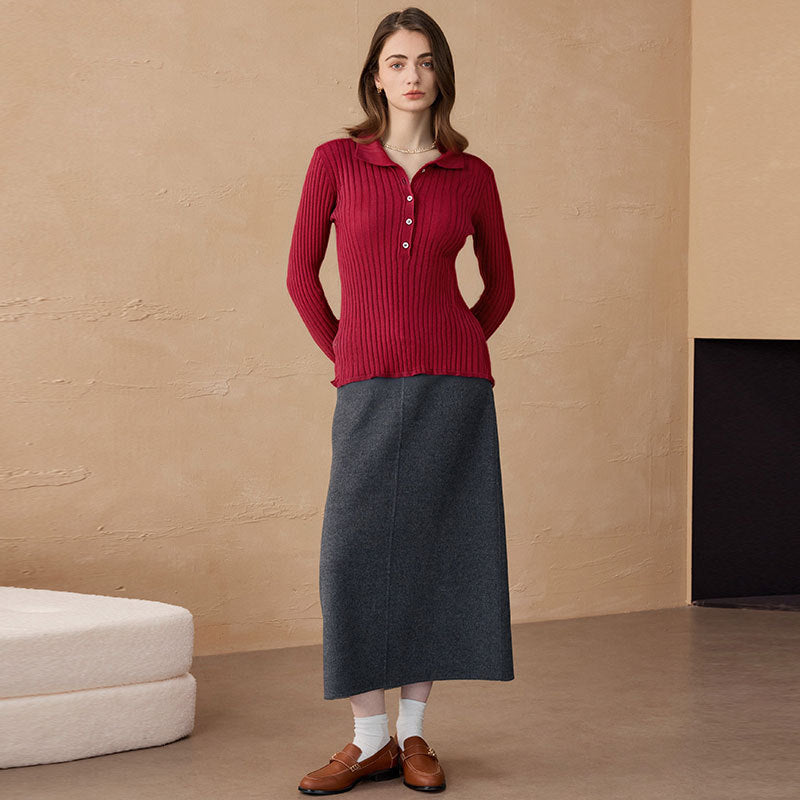 Ribbed Base-layer Sweater Chunky Turtleneck Knit Set