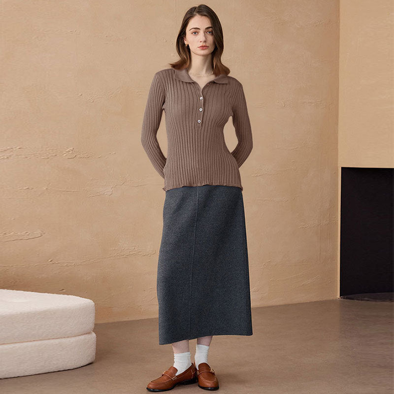 Ribbed Base-layer Sweater Chunky Turtleneck Knit Set