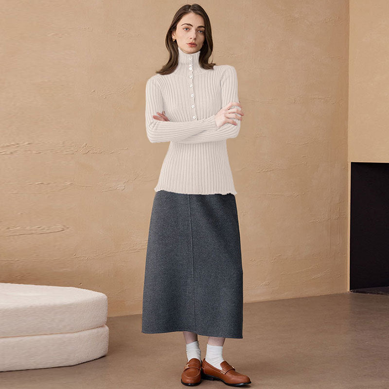 Ribbed Base-layer Sweater Chunky Turtleneck Knit Set