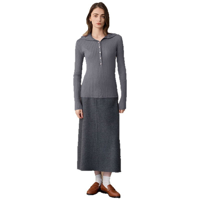 Ribbed Base-layer Sweater Chunky Turtleneck Knit Set