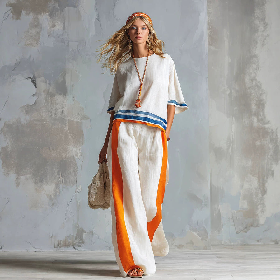 Fashionable Two-Piece Set Summer Linen Tank Top