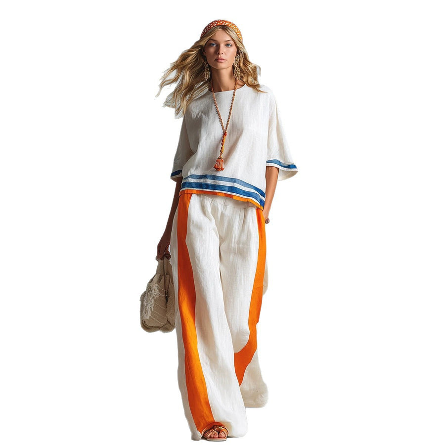 Fashionable Two-Piece Set Summer Linen Tank Top