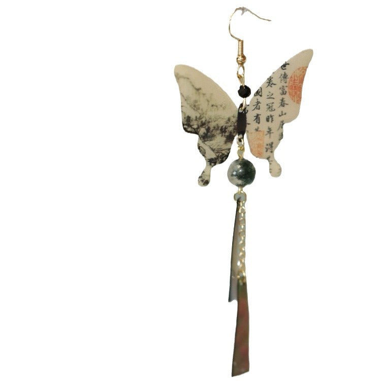 New Chinese-style Ink-wash Calligraphy Butterfly Earrings
