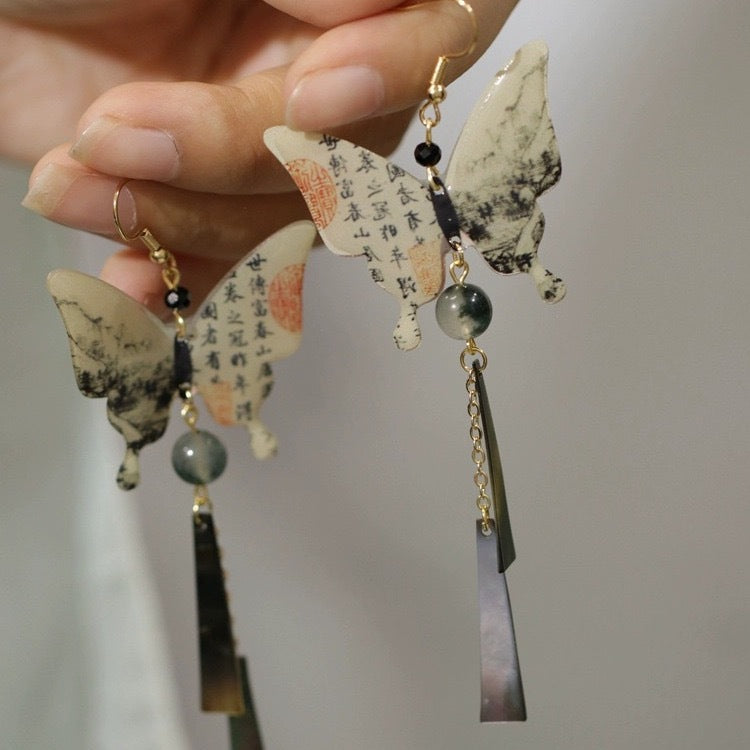 New Chinese-style Ink-wash Calligraphy Butterfly Earrings