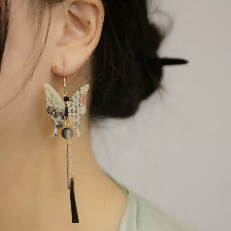 New Chinese-style Ink-wash Calligraphy Butterfly Earrings