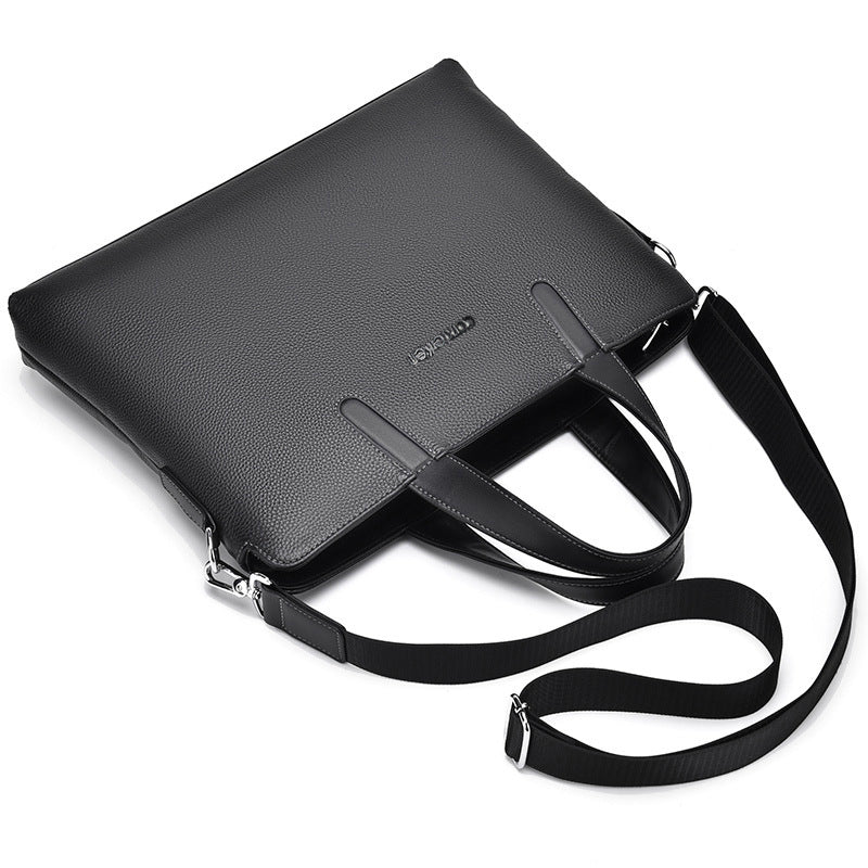 Large-Capacity Crossbody Leather Briefcase for Professionals