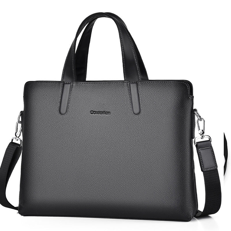 Large-Capacity Crossbody Leather Briefcase for Professionals