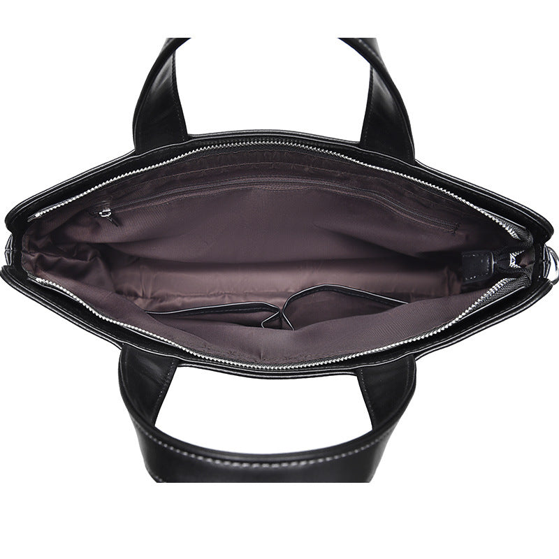 Large-Capacity Crossbody Leather Briefcase for Professionals