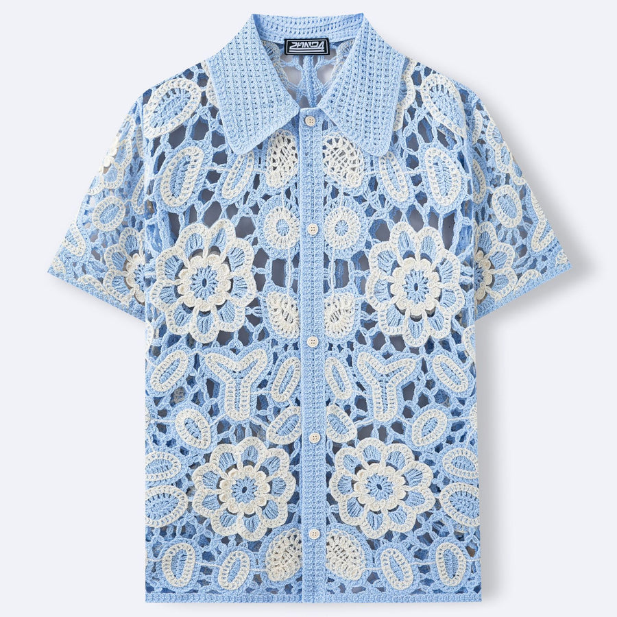 Floral Crochet Hollow-out Short-sleeved Knit Top for Men