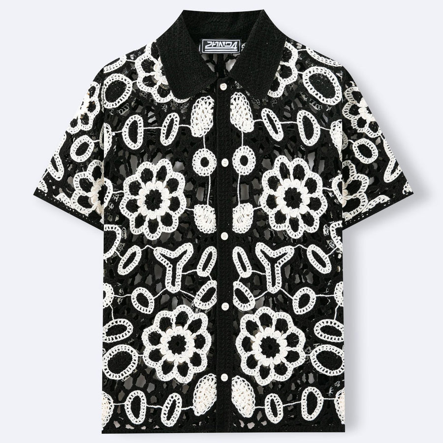 Floral Crochet Hollow-out Short-sleeved Knit Top for Men