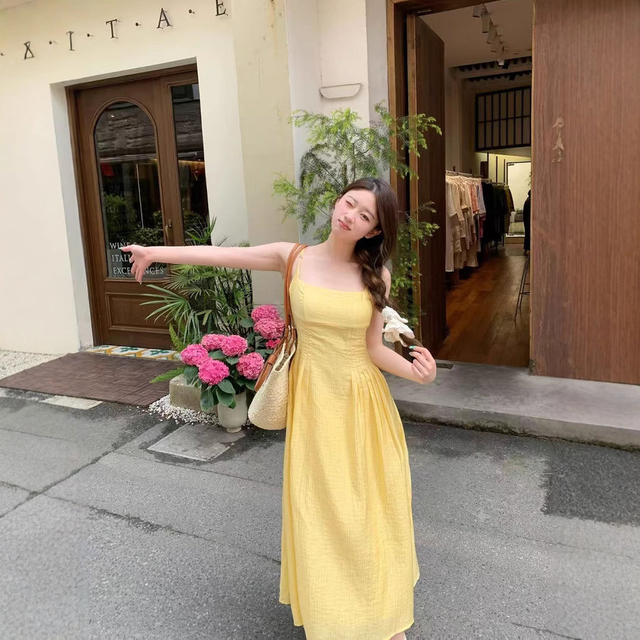 Womens Fashion Off-shoulder Waist-cinching Strap Dress