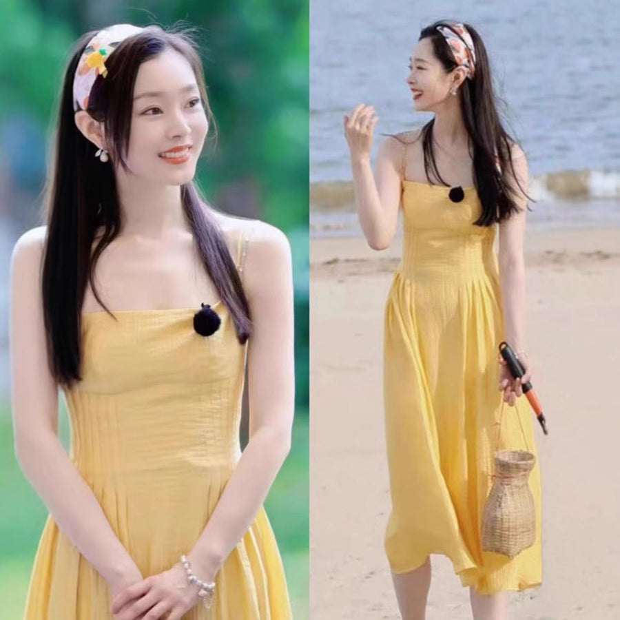 Womens Fashion Off-shoulder Waist-cinching Strap Dress